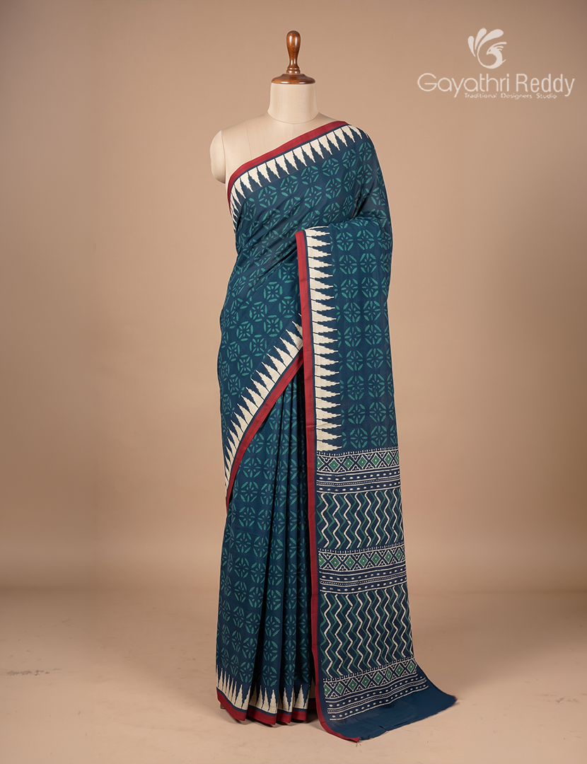 Vidharbha Cotton Saree in Indigo Blue and White