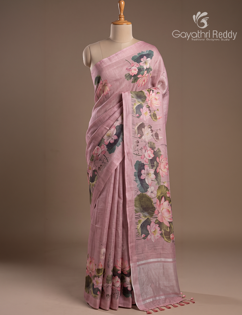 Pure Linen Saree in Pastel Pink
