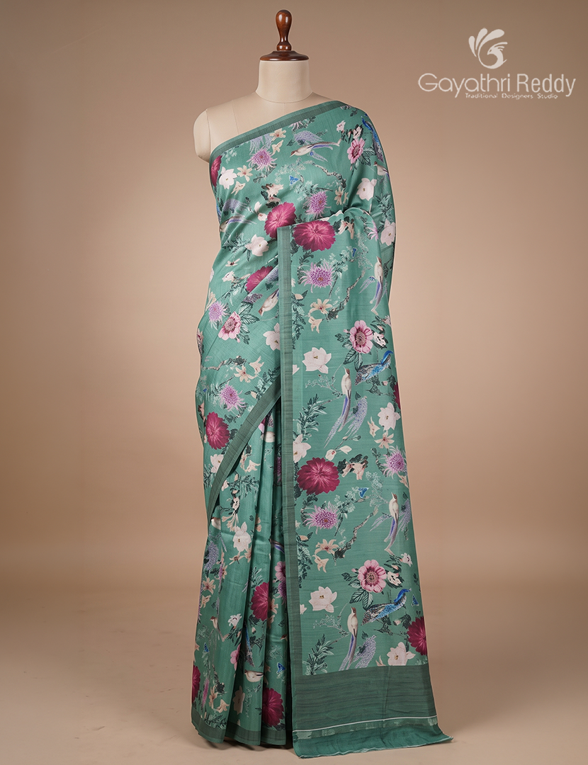 Semi Tussar Silk Saree in Aqua Blue
