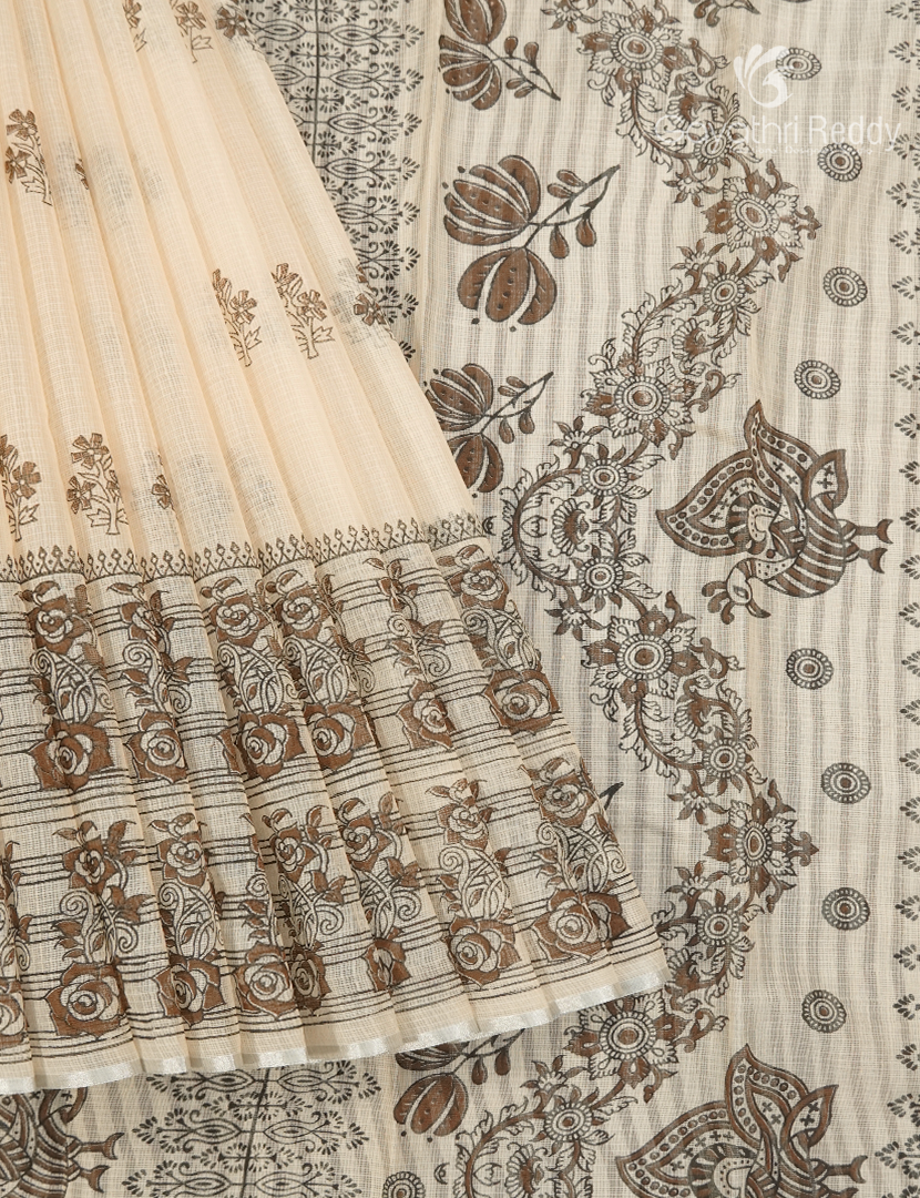 Kota Printed Saree in Cream