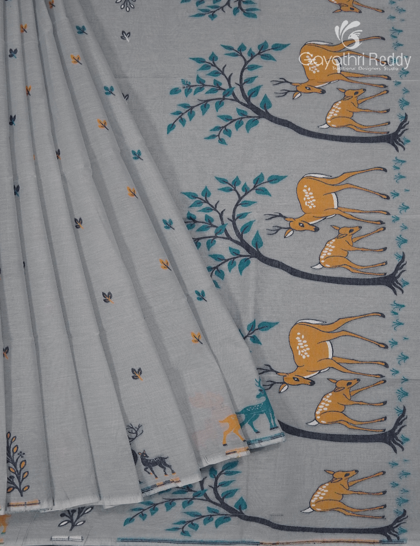 Jamdani Cotton Saree in Concrete Grey
