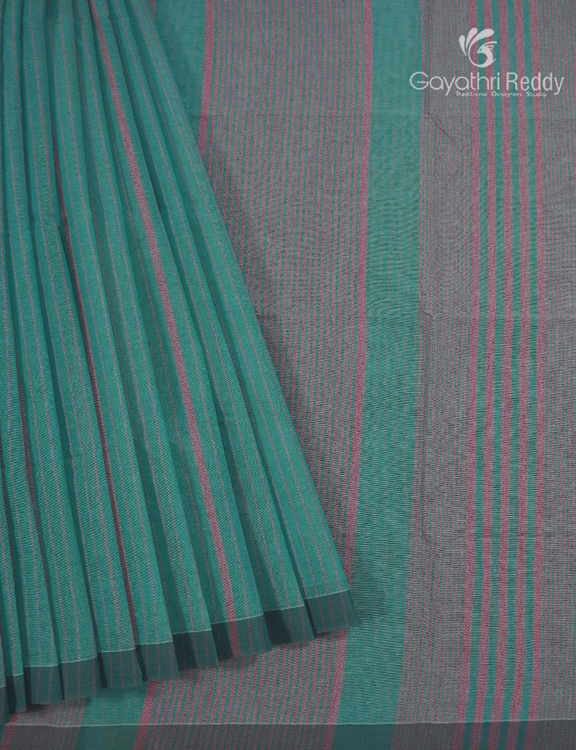 Pure Handloom Cotton Saree in Teal Blue