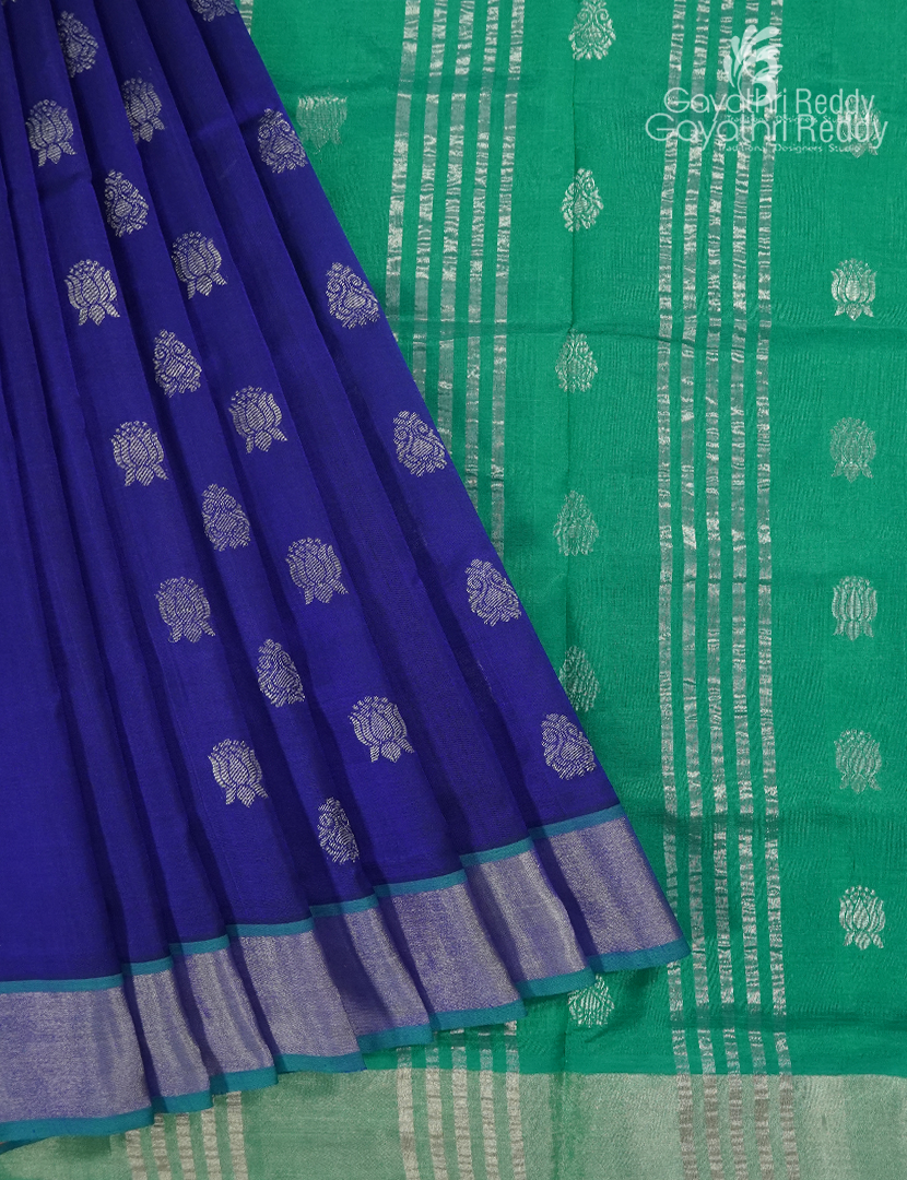 Pure Arani Sico Saree in Deep Blue and Sea Green