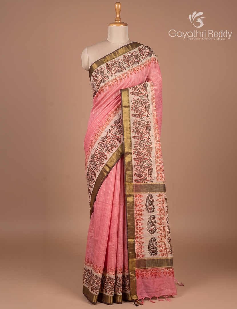 Mangalgiri Kalamkari Saree in Baby Pink