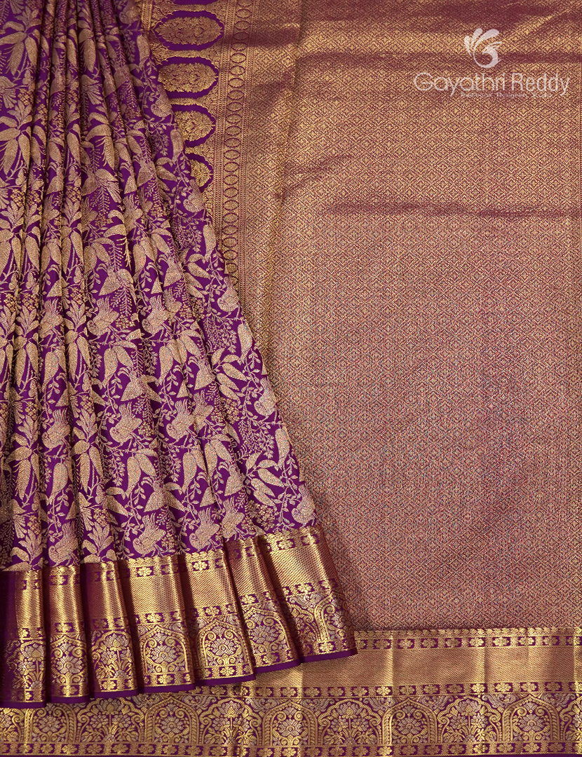 Pure Kanchipuram Bridal Silk  Saree in Purple ( Brocade)