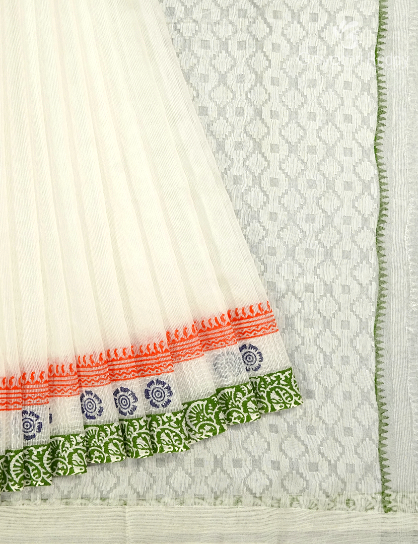 Munga Silk Saree in White with Tiranga Border Independence Day Special