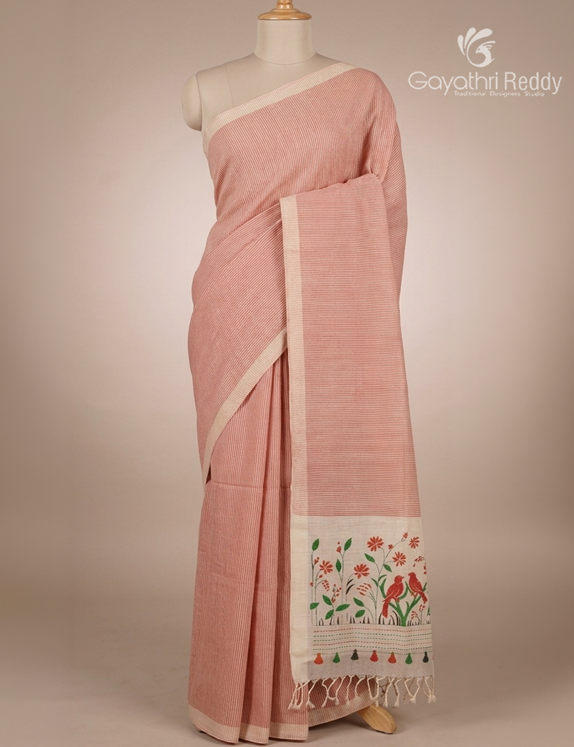 Pure Kanchi Cotton Printed Saree in Baby Pink