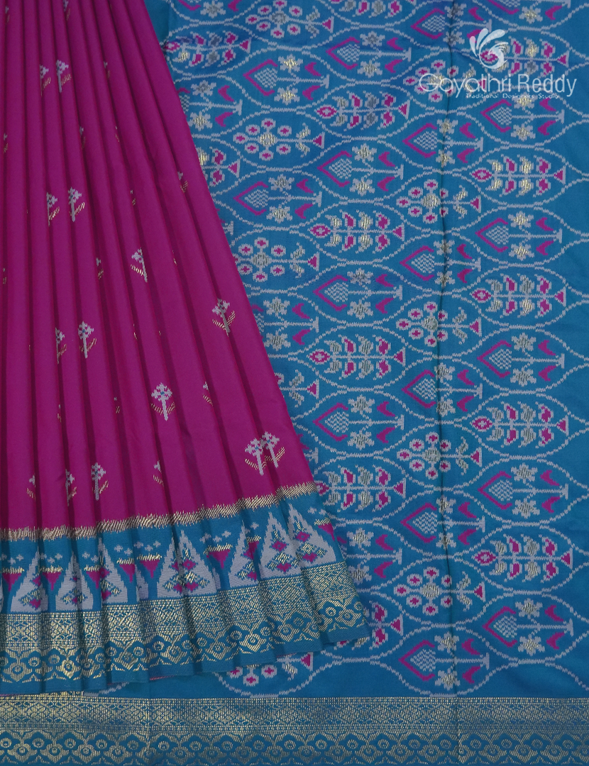 Semi Kanchipuram Art  Silk Saree in Deep Magenta and Deep Rama Blue