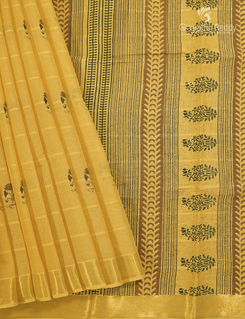 Cotton Printed Saree in Yellow