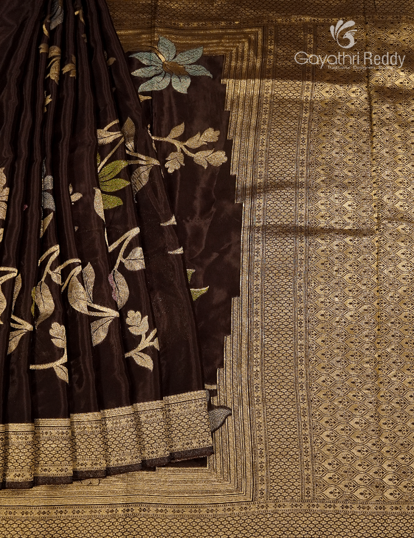 Pure Satin Silk Saree in Deep Brown