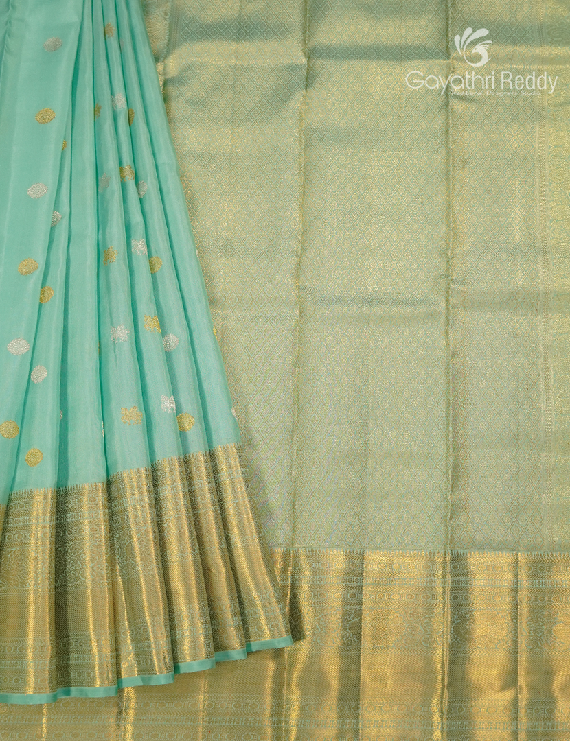 Pure  Kanchipuram Silk Saree in Pastel Mint Green ( Butta Style )