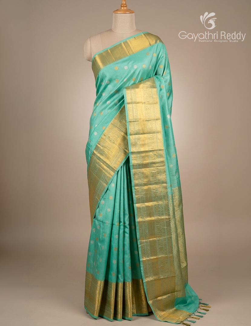 Pure  Kanchipuram Silk Saree in Pastel Mint Green ( Butta Style )