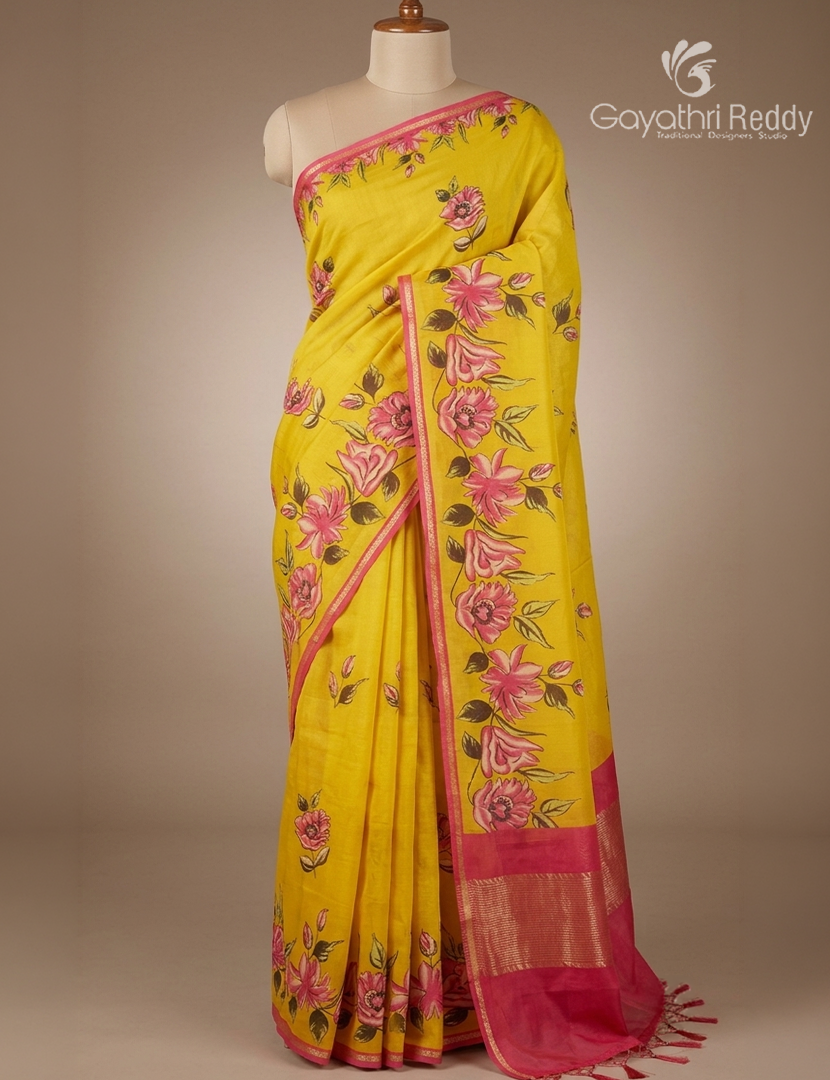 Pure Maheshwari Silk Saree in Yellow