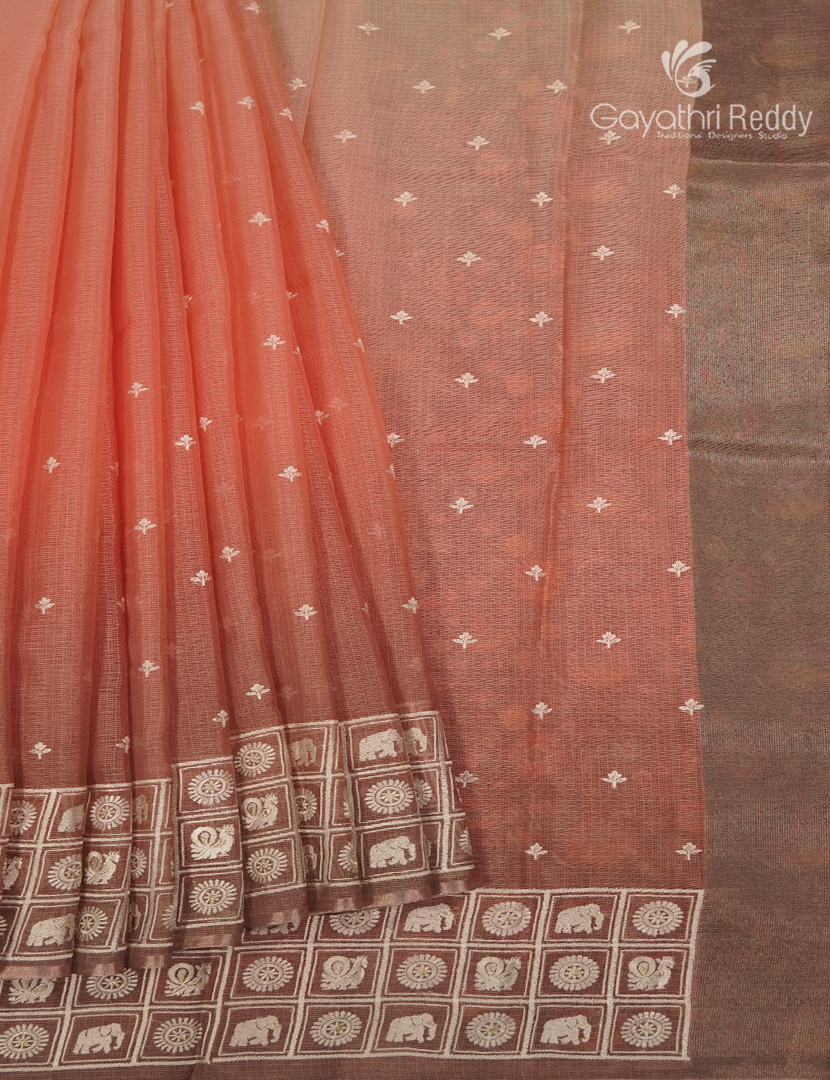 Silk Kota Saree in Dual Shades of Peach and Beige