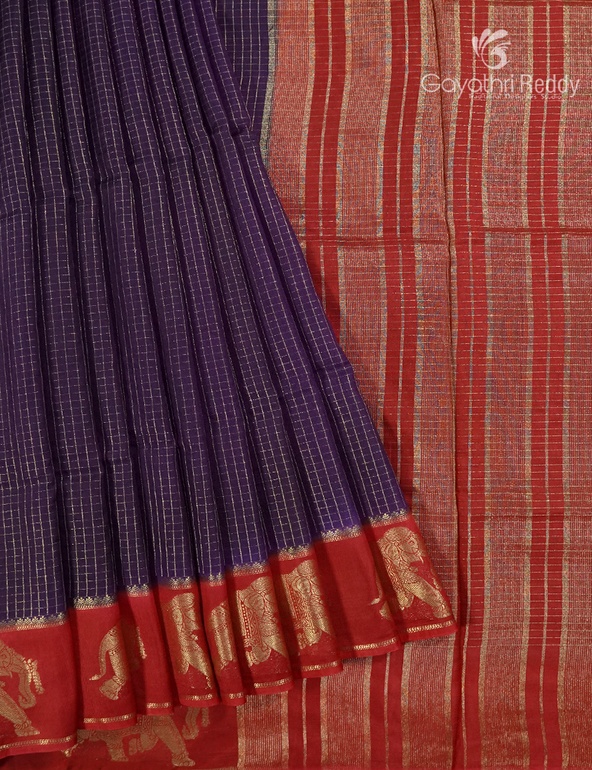 Semi Mysore Crepe Saree in Deep Violet and Red