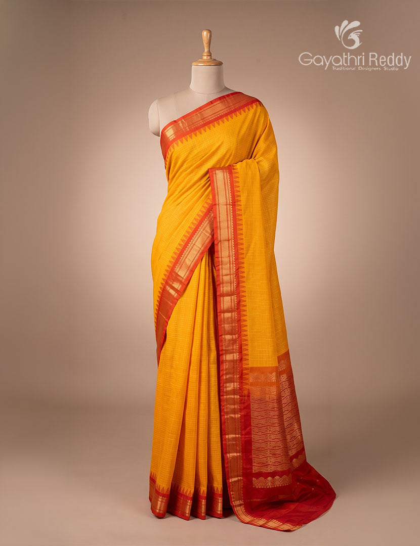 Pure Gadwal Cotton Saree in Orange and Red