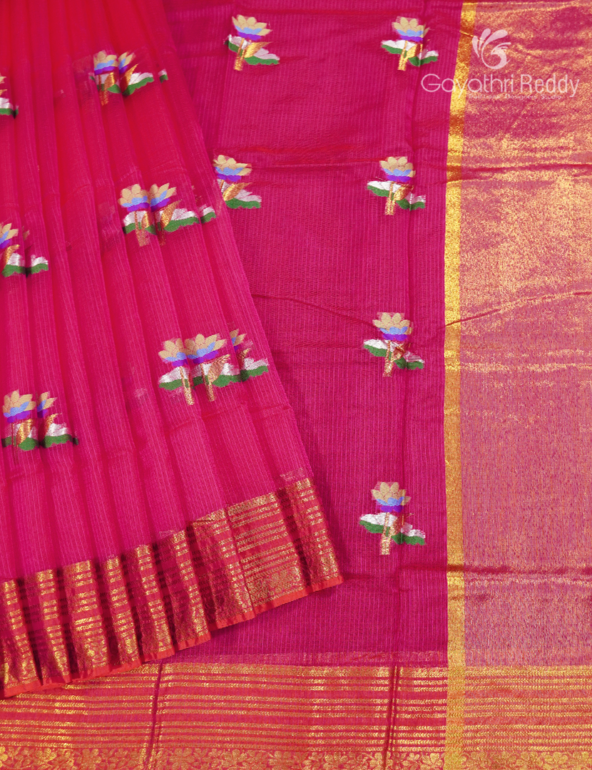 Pure Silk Kota Saree in Rani Pink
