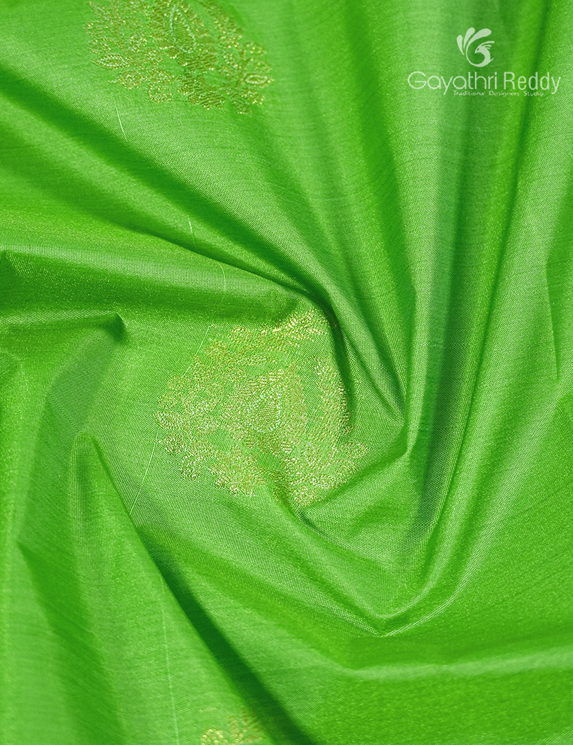 Semi Kanchipuram Silk Saree in Parrot Green and Deep Purple