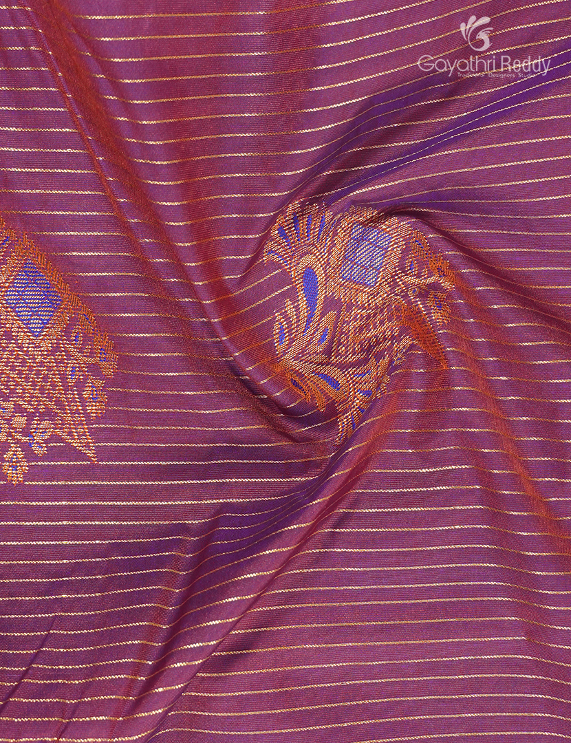 Semi Kanchipuram Silk Saree in Plum and Peacock  Blue