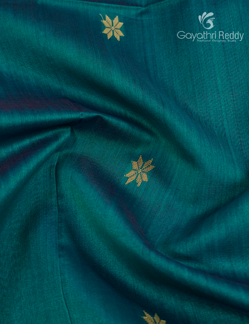 Pure Chanderi Sico Saree in Rama Green and Mustard