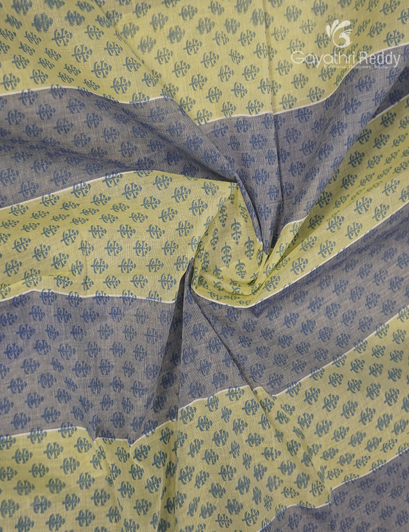Pure Kanchi Cotton Printed Saree in Neon Green and Grey
