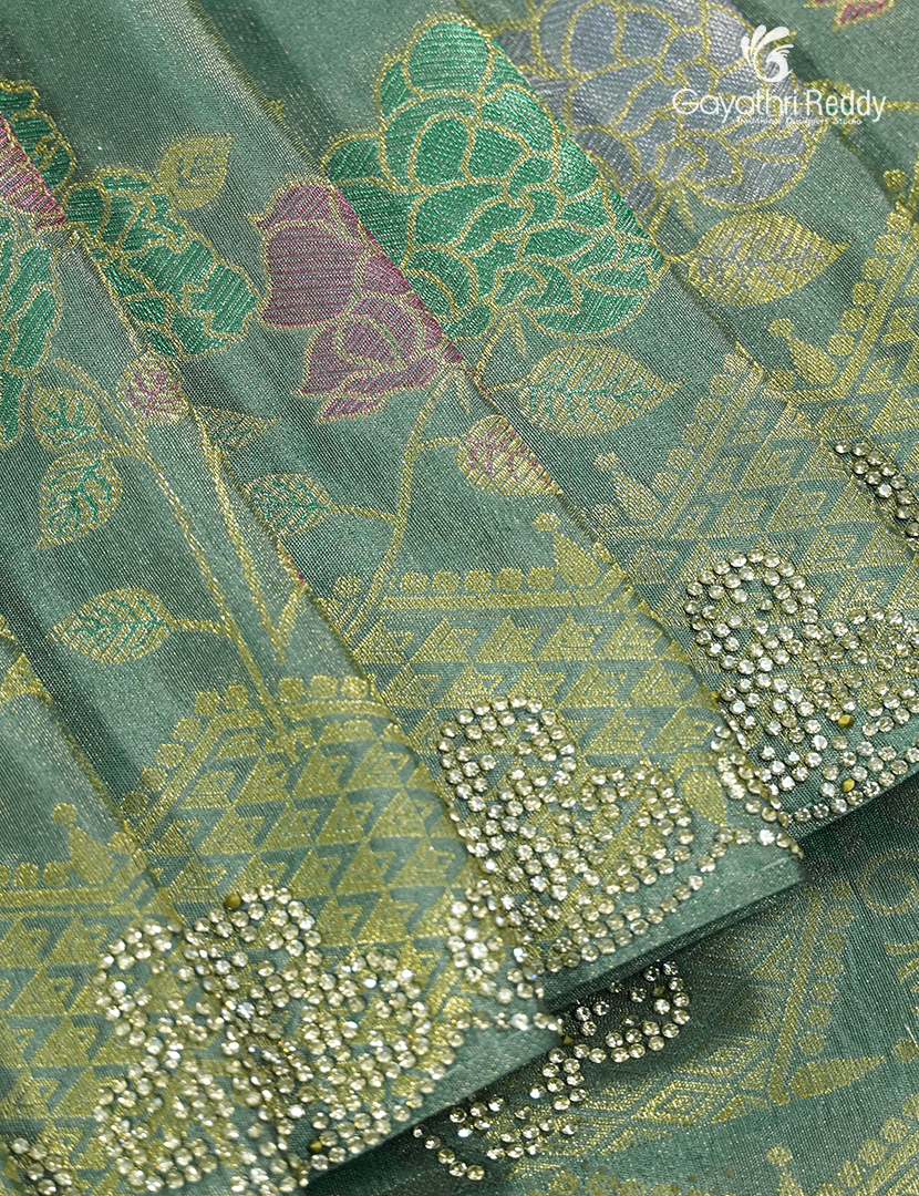 Semi Kanchipuram Silk Fancy Saree in Sea Foam Green