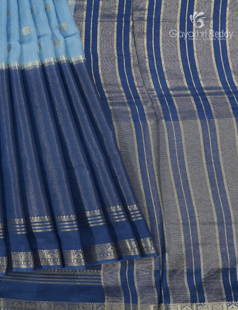 Semi Mysore Crepe Saree in Powder Blue and Indigo Blue