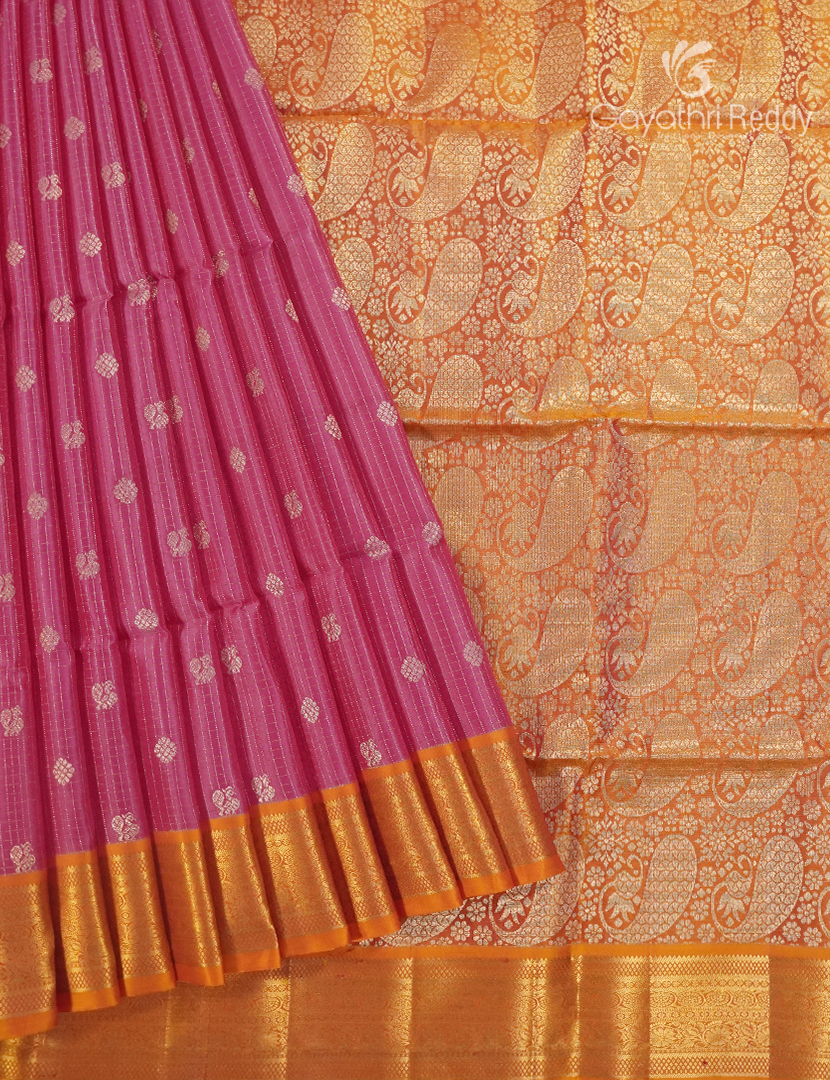 Pure Kanchipuram Silk Saree in Rose Pink and Orange