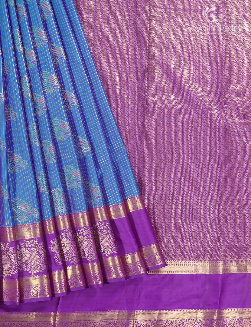 Semi Kanchipuram Silk Saree in Blue  and Magenta