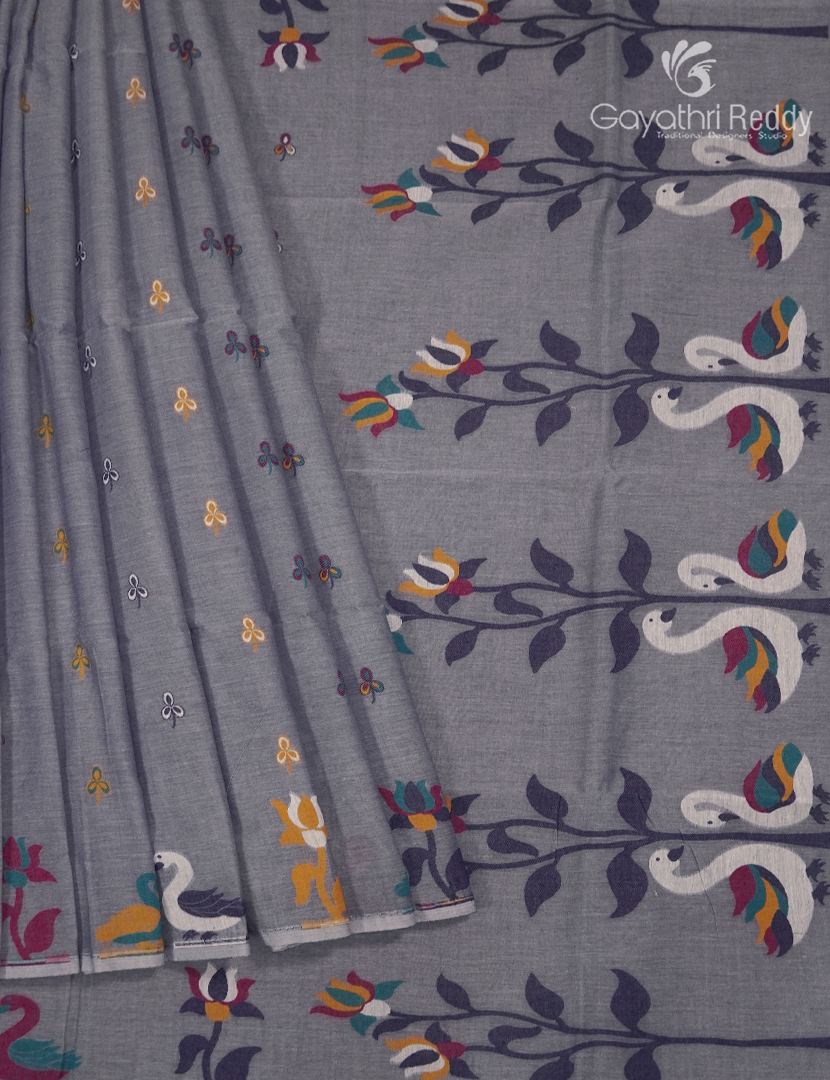 Jamdani Cotton Saree in Grey