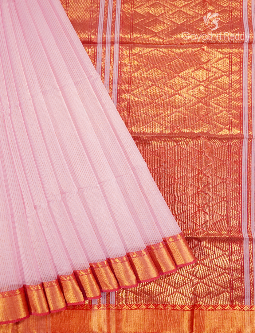 Pure Chanderi Sico Saree in Pastel pink and Rani Pink