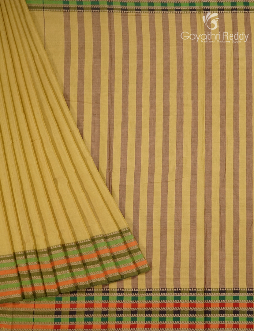 Pure Narayanpet Cotton Saree in Khakhi Green