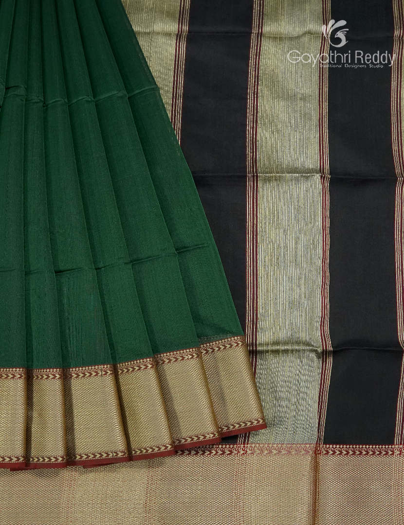 Pure Chanderi Sico Saree in Bottle Green