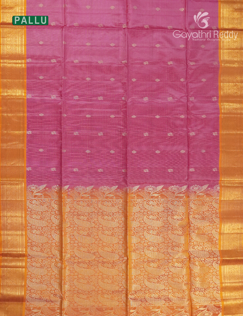 Pure Kanchipuram Silk Saree in Rose Pink and Orange