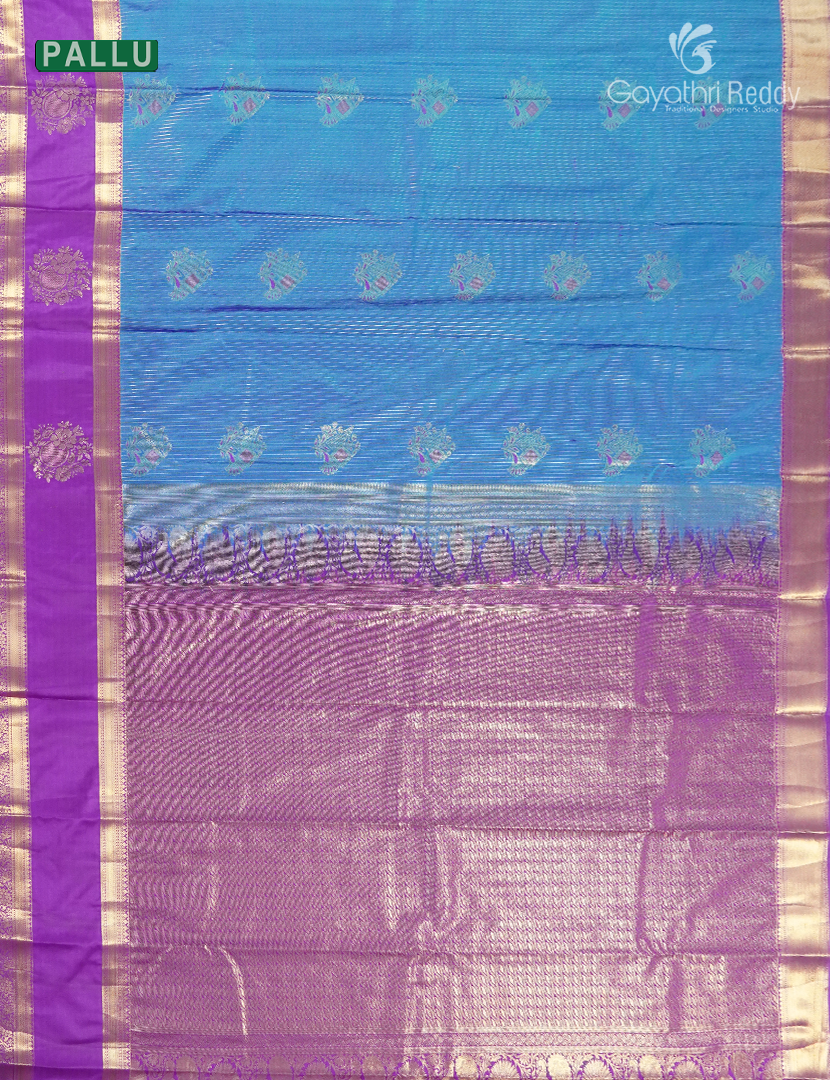 Semi Kanchipuram Silk Saree in Blue  and Magenta