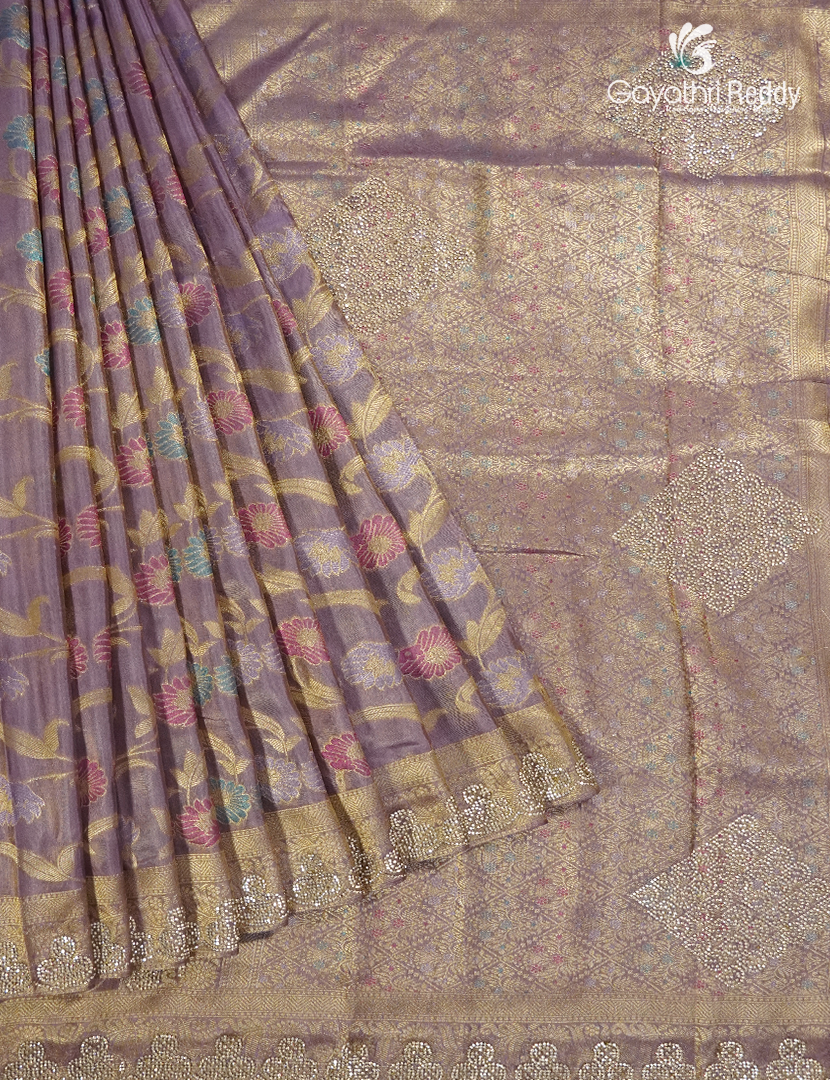 Semi Kanchipuram Silk Fancy Saree in Red Onion Pink