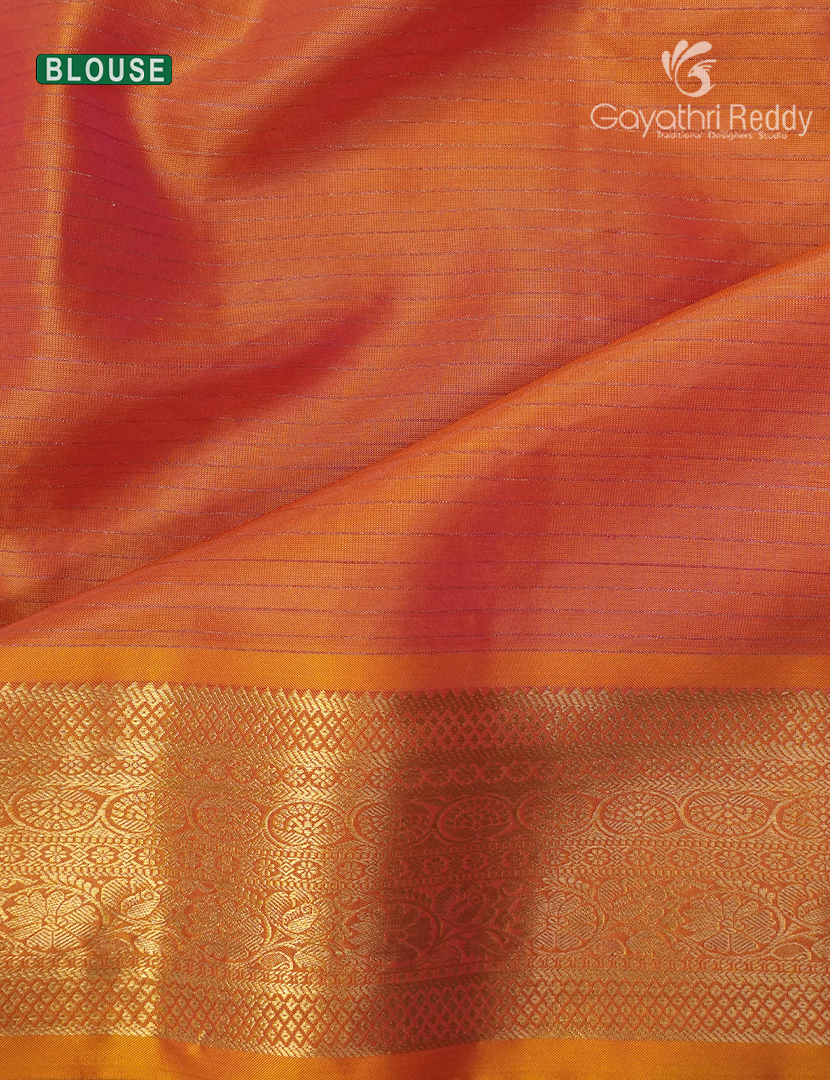Pure Kanchipuram Silk Saree in Rose Pink and Orange