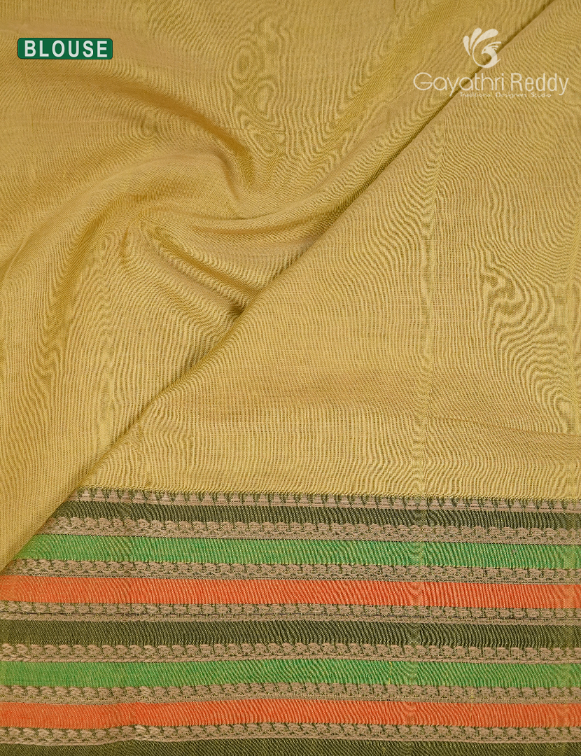 Pure Narayanpet Cotton Saree in Khakhi Green