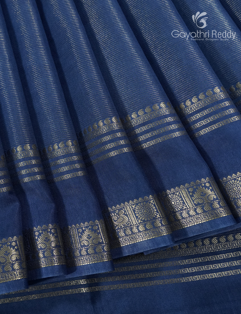 Semi Mysore Crepe Saree in Powder Blue and Indigo Blue