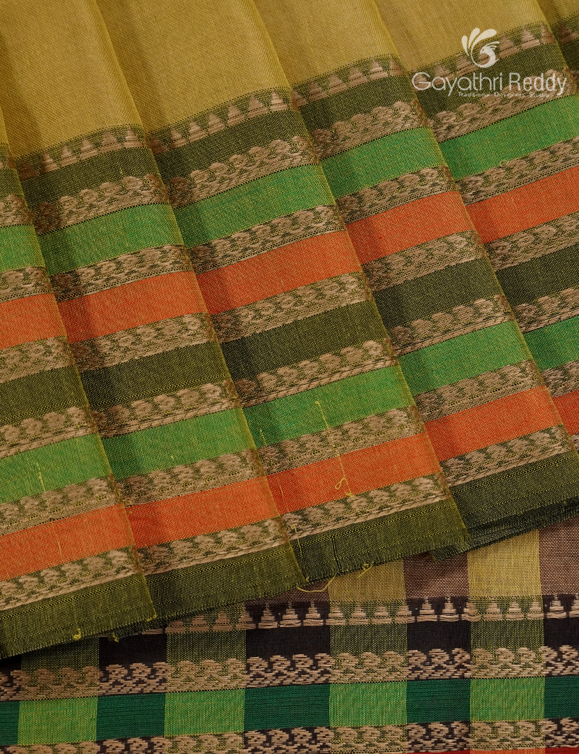 Pure Narayanpet Cotton Saree in Khakhi Green
