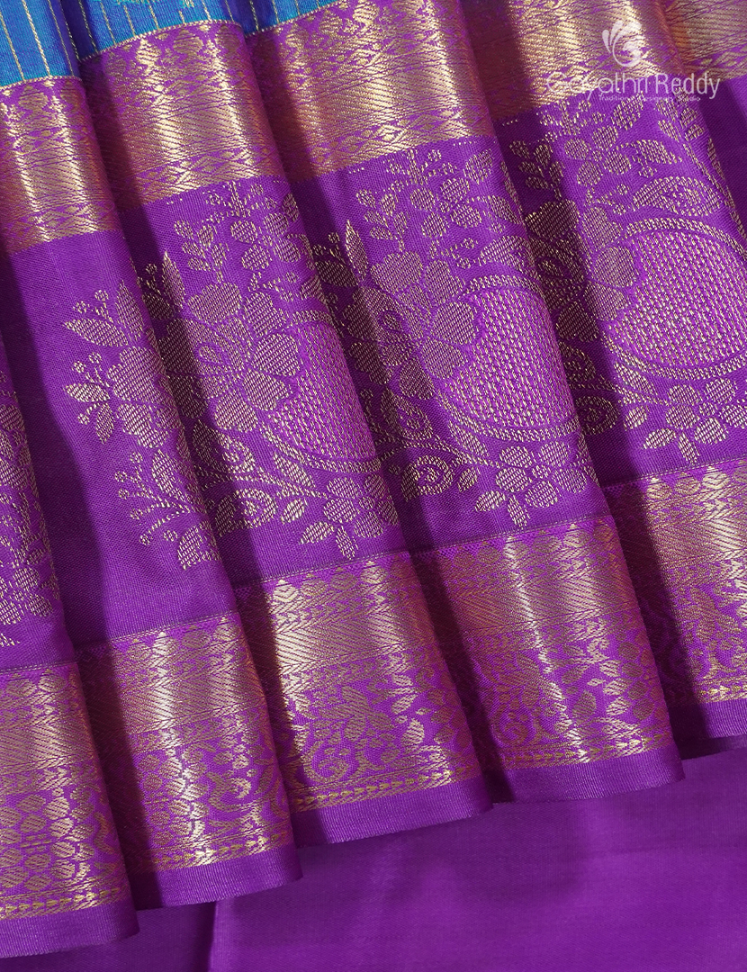 Semi Kanchipuram Silk Saree in Blue  and Magenta