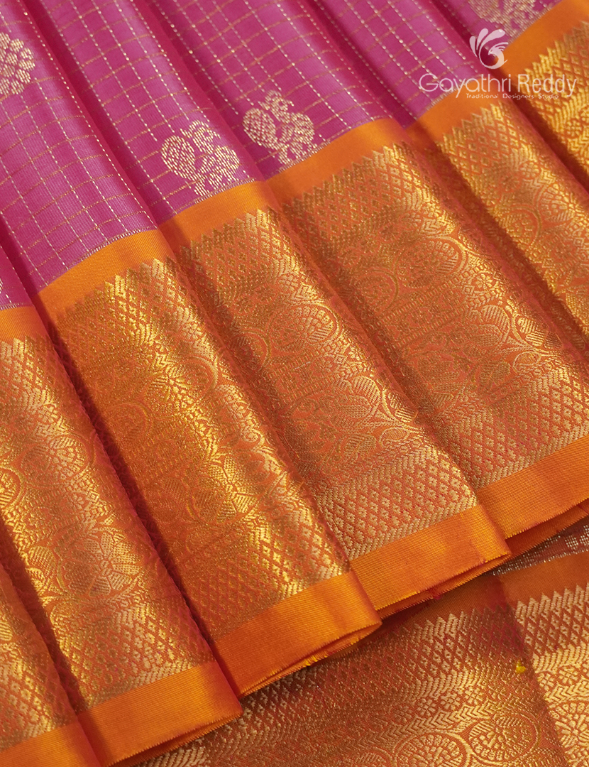 Pure Kanchipuram Silk Saree in Rose Pink and Orange