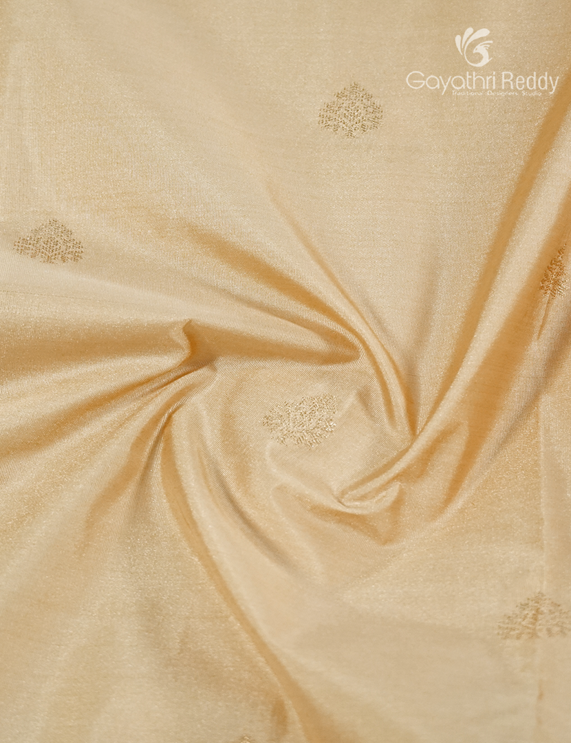 Semi Kanchipuram Silk Saree in Golden Cream and Navy Blue