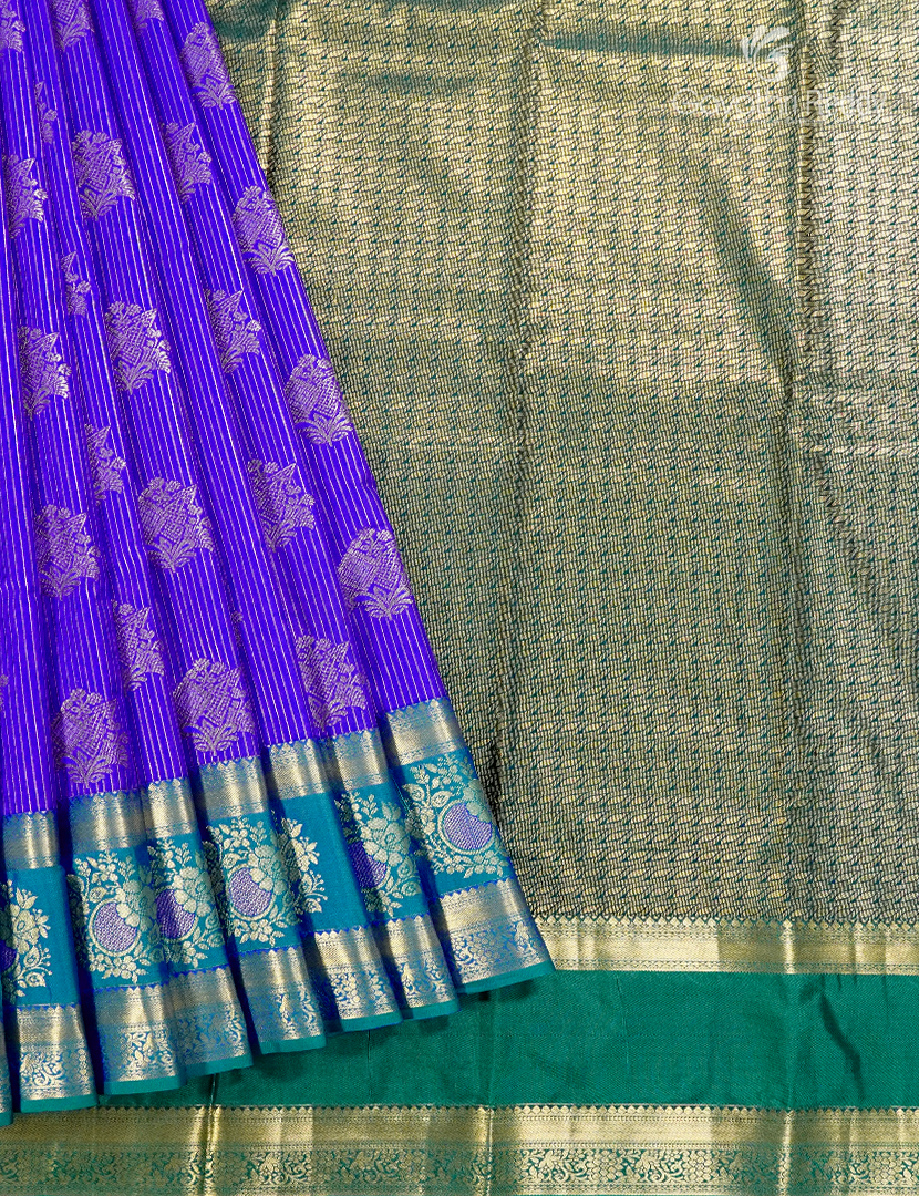 Semi Kanchipuram Silk Saree in Purple  and Mango Green