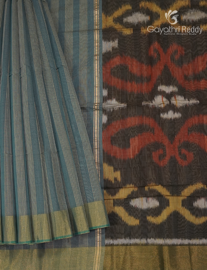 Semi Ikat Sico Saree in Grey