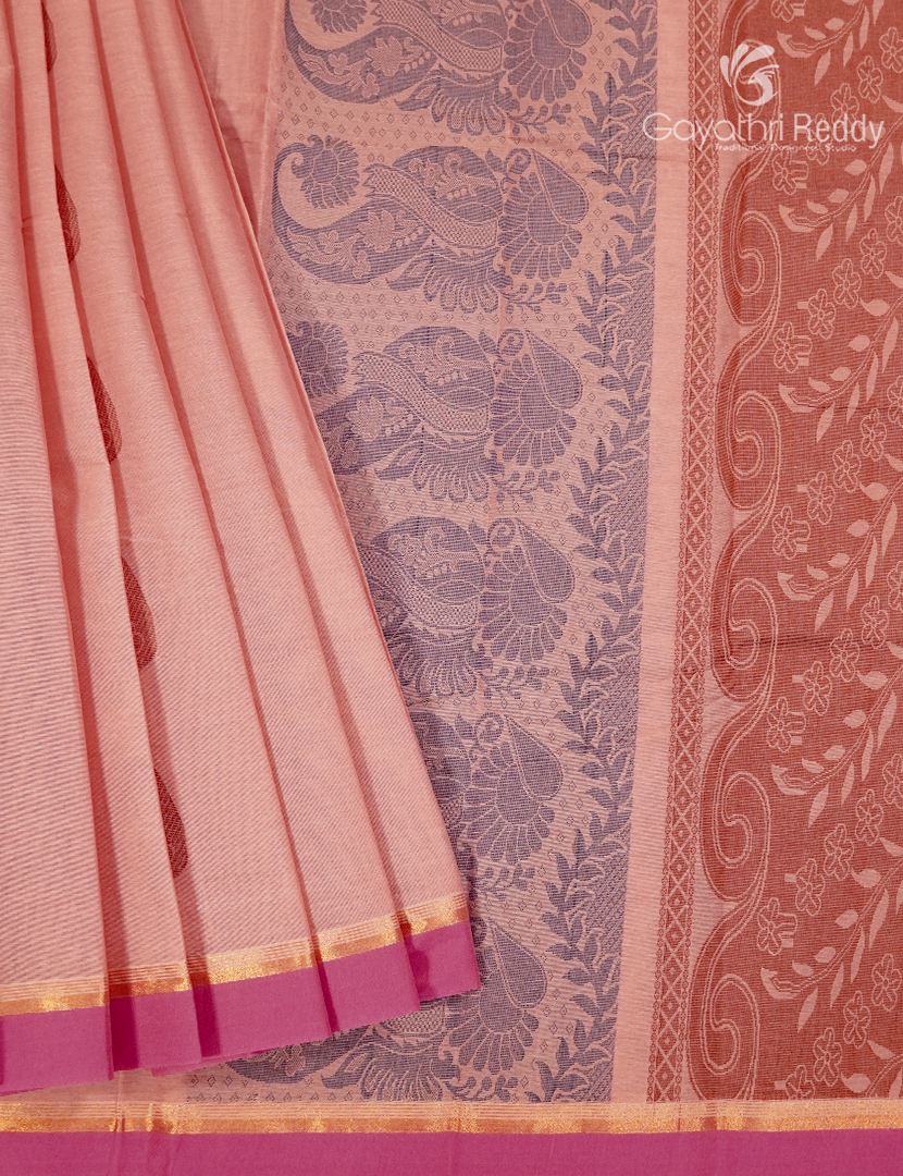 Pure Kanchi Cotton Saree in Baby Peach Pink