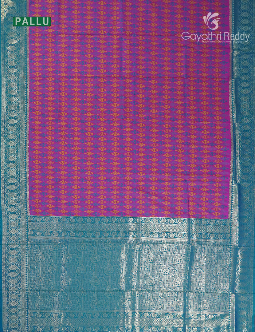 Semi Kanchipuran Silk Saree in Deep Magenta and  Rama Blue