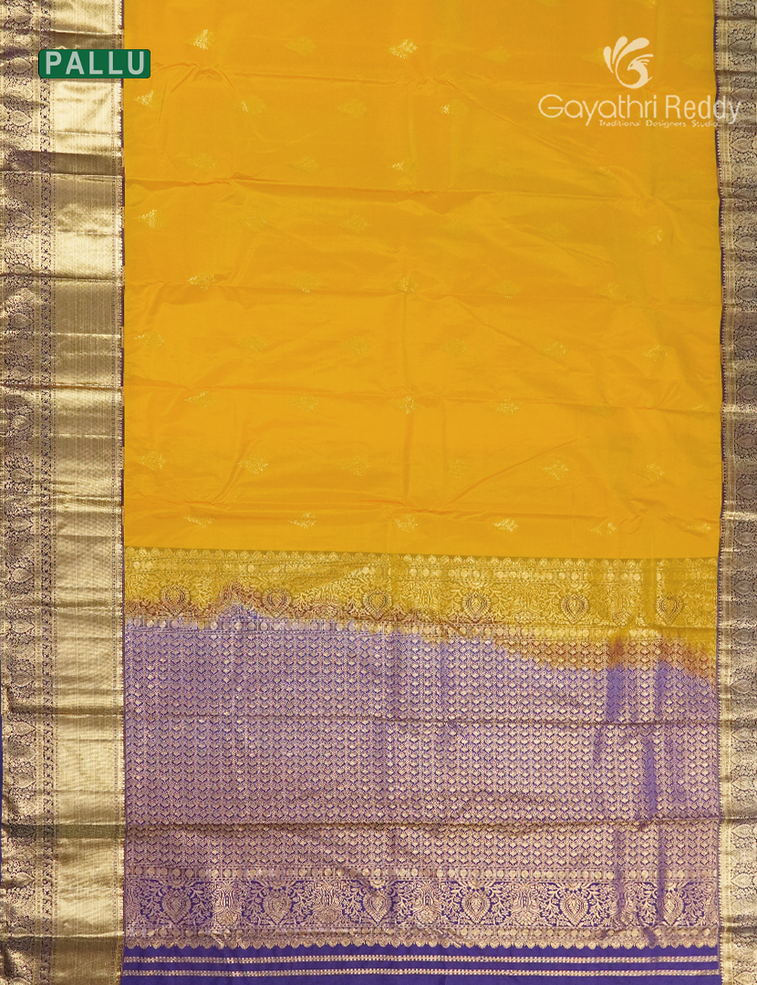 Semi Kanchipuram Silk Saree in Deep Yellow and Deep Purple