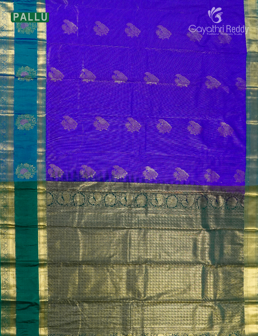 Semi Kanchipuram Silk Saree in Purple  and Mango Green