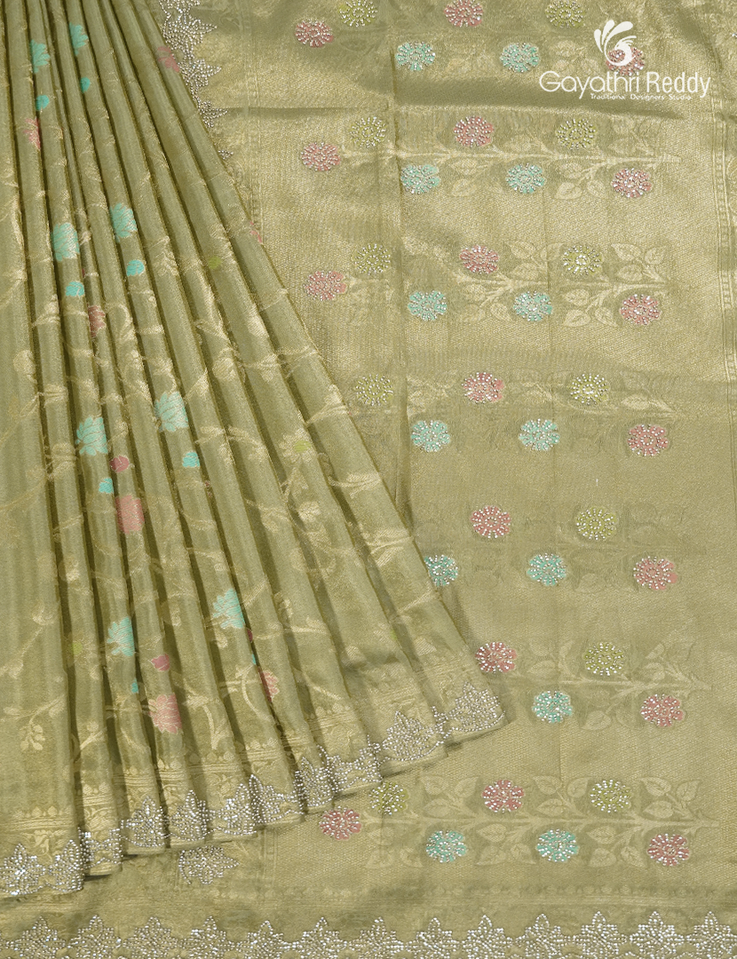 Semi Kanchipuram Silk Fancy Saree in Mehendi Green